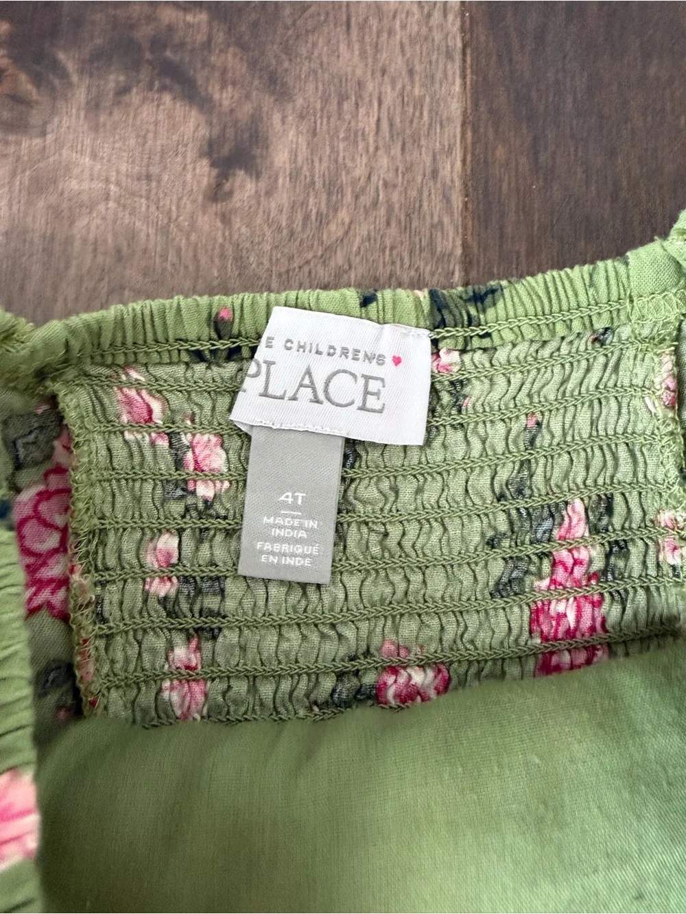 Toddler Girl Children's Place Green Floral Square-Neck Dress with Pink Roses